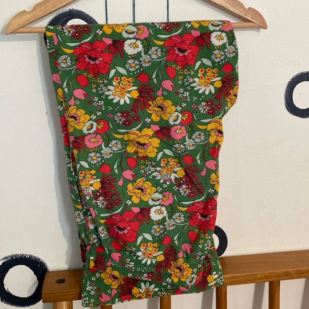 ban.do Green Floral Pajama Pants with Pink, Yellow & Red Flowers